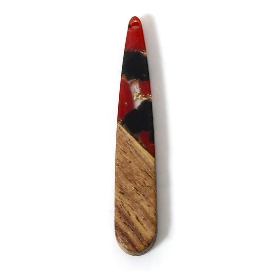 Immagine di 5 Pz Resina Effetto Legno Ciondoli Nero & Rosso Goccia Chips di Ghiaia 4.4cm x 0.8cm