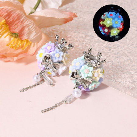 Picture of 1 Piece Zinc Based Alloy & Polymer Clay Beads For DIY Jewelry Making Ball Multicolor Crown Pattern 3D About 22mm x 19mm, Hole: Approx 1.6mm
