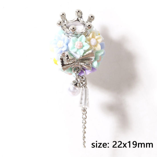 Imagen de 1 Unidad Aleación de Zinc & Arcilla del Polímero Cuentas Para Hacer Joyas De Bricolaje Bola Multicolor Corona 3D 22mm x 19mm, Agujero: Aprox 1.6mm