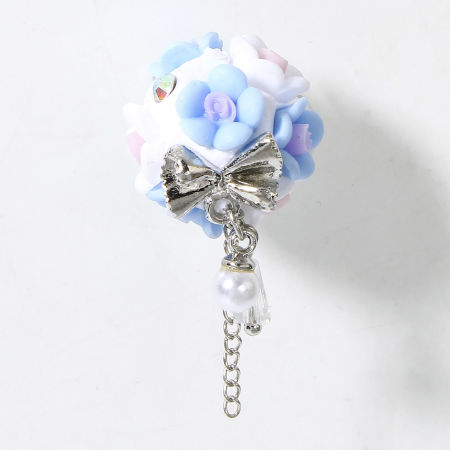 Image de 1 Pièce Perles pour DIY Fabrication de Bijoux en Alliage de Zinc & Pâte Polymère Balle Bleu Fleurs 3D 20mm Dia, Taille de Trou: 1.5mm