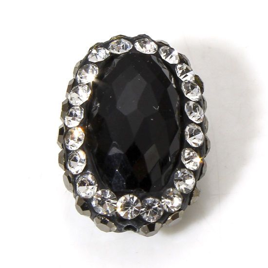 Image de 2 Pcs Perles pour DIY Fabrication de Bijoux de Breloquee en Verre Ovale Noir A Strass, 17mm x 12mm, Trou: 0.5mm