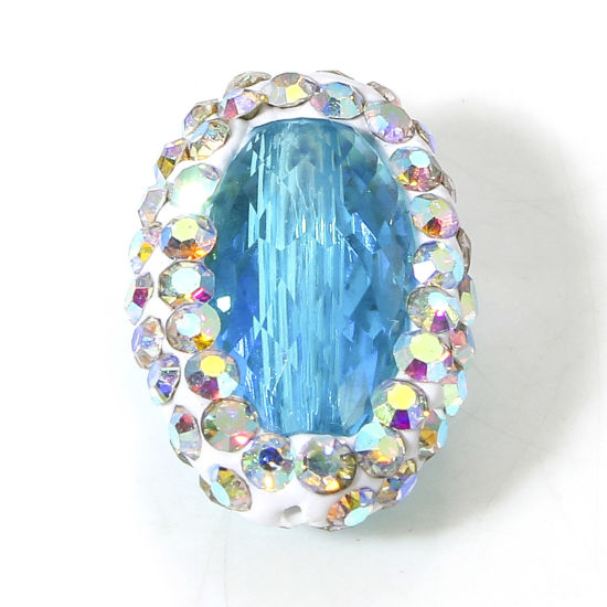 Image de 2 Pcs Perles pour DIY Fabrication de Bijoux de Breloquee en Verre Ovale Bleu Lac A Strass, 17mm x 12mm, Trou: 0.5mm