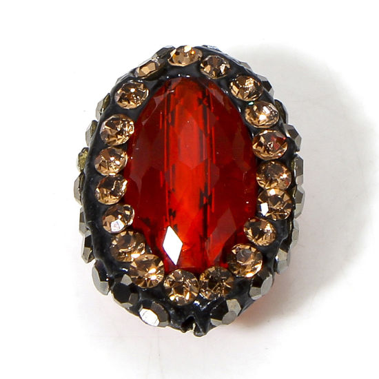 Image de 2 Pcs Perles pour DIY Fabrication de Bijoux de Breloquee en Verre Ovale Rouge A Strass, 17mm x 12mm, Trou: 0.5mm