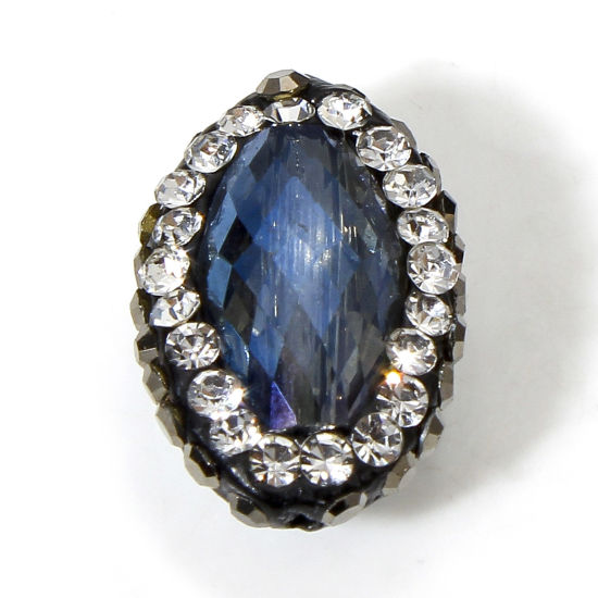 Image de 2 Pcs Perles pour DIY Fabrication de Bijoux de Breloquee en Verre Ovale Bleu A Strass, 17mm x 12mm, Trou: 0.5mm