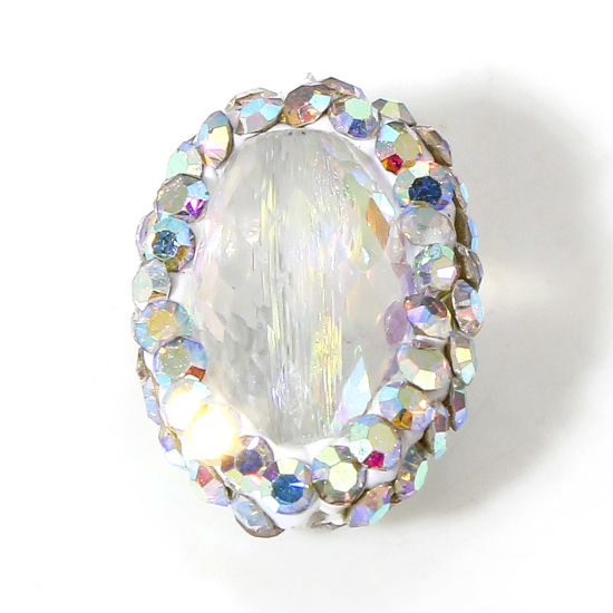 Image de 2 Pcs Perles pour DIY Fabrication de Bijoux de Breloquee en Verre Ovale AB Couleur A Strass, 17mm x 12mm, Trou: 0.5mm