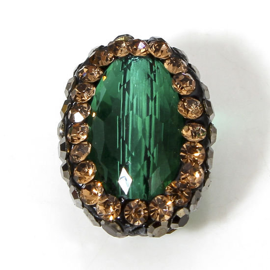 Image de 2 Pcs Perles pour DIY Fabrication de Bijoux de Breloquee en Verre Ovale Vert A Strass, 17mm x 12mm, Trou: 0.5mm