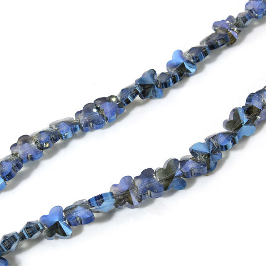 Picture of 1 Strand (Approx 100 PCs/Strand) Glass Insect Beads For DIY Charm Jewelry Making Butterfly Animal Dark Blue Faceted About 10mm x 8mm, Hole: Approx 0.8mm, 73cm(28 6/8") long