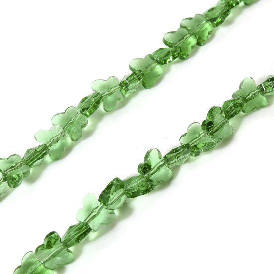 Picture of 1 Strand (Approx 100 PCs/Strand) Glass Insect Beads For DIY Charm Jewelry Making Butterfly Animal Green Faceted About 10mm x 8mm, Hole: Approx 0.8mm, 73cm(28 6/8") long