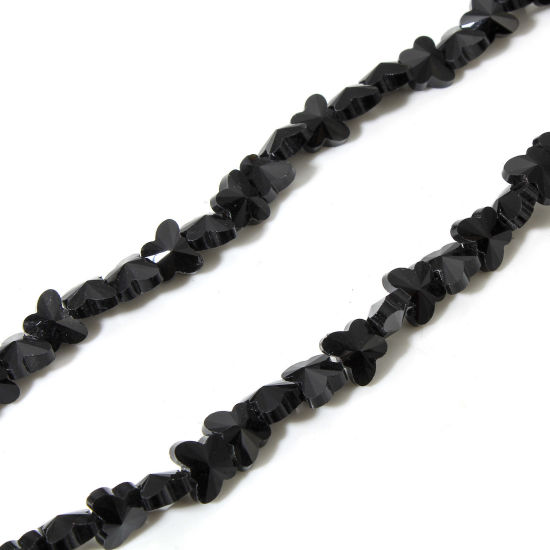 Picture of 1 Strand (Approx 100 PCs/Strand) Glass Insect Beads For DIY Charm Jewelry Making Butterfly Animal Black Faceted About 10mm x 8mm, Hole: Approx 0.8mm, 73cm(28 6/8") long