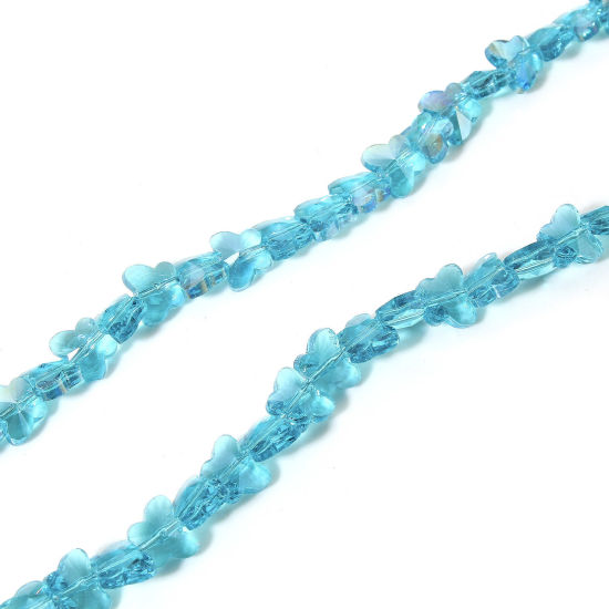 Picture of 1 Strand (Approx 100 PCs/Strand) Glass Insect Beads For DIY Charm Jewelry Making Butterfly Animal Peacock Blue Faceted About 10mm x 8mm, Hole: Approx 0.8mm, 73cm(28 6/8") long