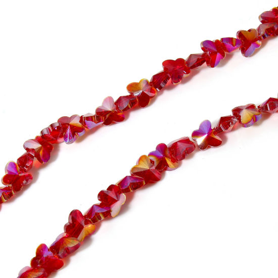 Picture of 1 Strand (Approx 100 PCs/Strand) Glass Insect Beads For DIY Charm Jewelry Making Butterfly Animal Red Faceted About 10mm x 8mm, Hole: Approx 0.8mm, 73cm(28 6/8") long