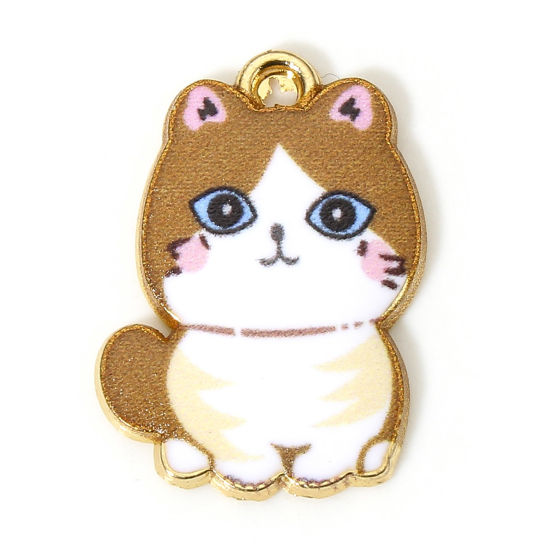 Immagine di 10 Pz Lega di Zinco Charms Oro Placcato Marrone Gatto Smalto 21mm x 15mm