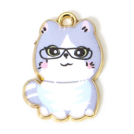 Immagine di 10 Pz Lega di Zinco Charms Oro Placcato Grigio Scuro Gatto Smalto 21mm x 15mm