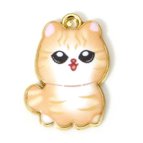 Immagine di 10 Pz Lega di Zinco Charms Oro Placcato Arancione Gatto Smalto 21mm x 15mm