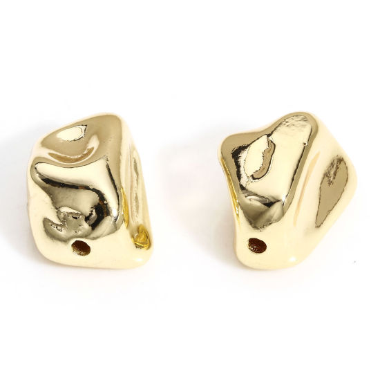 Immagine di 2 Pz Ottone Geometrico Perline per la Creazione di Gioielli con Ciondoli Fai-da-te 18K Vero Oro Placcato Irregolare Pietra Circa 14mmx 10.5mm, Foro:Circa 1.3mm