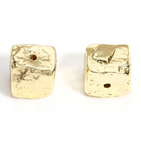 Immagine di 2 Pz Ottone Geometrico Perline per la Creazione di Gioielli con Ciondoli Fai-da-te 18K Vero Oro Placcato Irregolare Quadrato Circa 11.5mmx 10.5mm, Foro:Circa 1.3mm