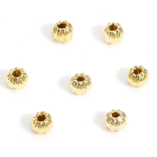 Picture of 20 PCs Brass Stylish Beads For DIY Jewelry Making 18K Real Gold Plated Pumpkin Stripe About 3mm Dia., Hole: Approx 0.7mm