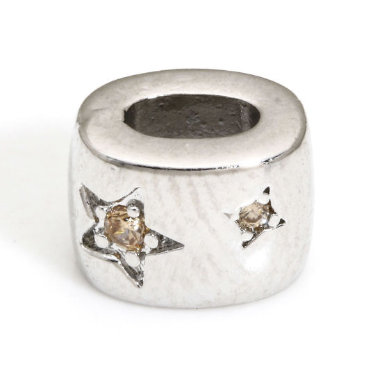 Immagine di 2 Pz Ottone Elegante Perline per la Creazione di Gioielli con Ciondoli Fai-da-te Vero Platino Placcato Ovale Stella a Cinque Punte Lt.Col.Topazio Strass Circa 7.5mmx 5.5mm, Foro:Circa 3.5mm