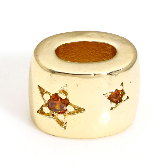 Immagine di 2 Pz Ottone Elegante Perline per la Creazione di Gioielli con Ciondoli Fai-da-te 18K Vero Oro Placcato Ovale Stella a Cinque Punte Arancione Strass Circa 7.5mmx 5.5mm, Foro:Circa 3.5mm