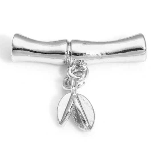 Imagen de 2 Unidades Latón Estilo Pastoral Cuentas para la Fabricación de Joyas con Dijes de Bricolaje Platino Real Chapado De forma Bambú Hoja de Bambú Aprox 15.5mm x 14mm, Agujero: acerca de 1.3mm