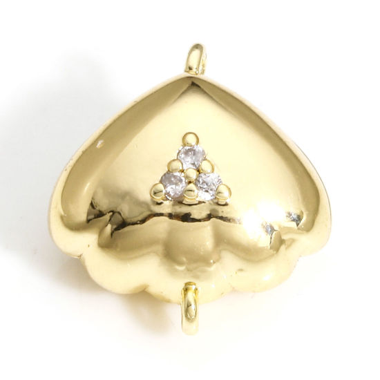 Picture of 1 Piece Brass Magnetic Clasps Shell 18K Real Gold Plated Can Open Clear Rhinestone 12mm x 11mm