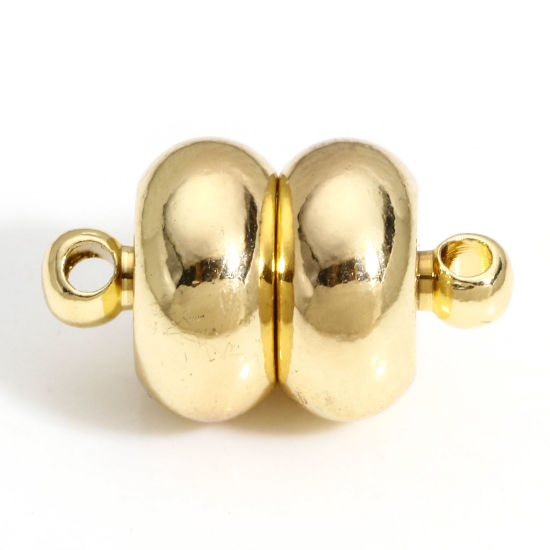 Picture of 1 Piece Brass Magnetic Clasps Calabash 18K Real Gold Plated Can Open 16.5mm x 10mm