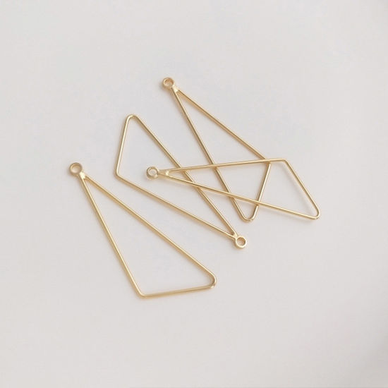 Picture of 2 PCs Brass Geometric Bezel Frame Charms Pendants 14K Real Gold Plated Triangle 3.5cm x 1.2cm