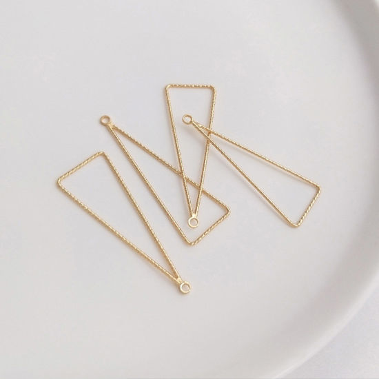 Picture of 2 PCs Brass Geometric Bezel Frame Charms Pendants 14K Real Gold Plated Triangle 3.8cm x 1.3cm