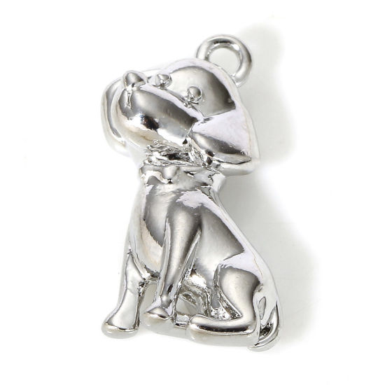 Picture of 2 PCs Brass Charms Real Platinum Plated Dog Animal 3D 18mm x 10mm                                                                                                                                                                                             