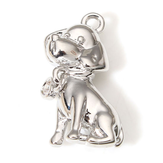Picture of 2 PCs Brass Charms Real Platinum Plated Dog Animal 3D 18mm x 10mm                                                                                                                                                                                             