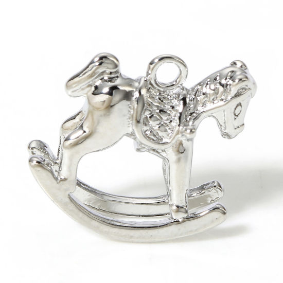 Picture of 2 PCs Brass Charms Real Platinum Plated Rocking Horse 3D 14mm x 13mm                                                                                                                                                                                          