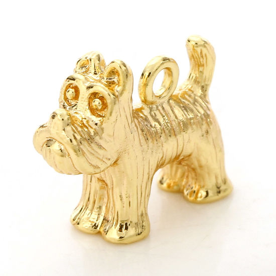 Picture of 2 PCs Brass Charms 18K Real Gold Plated Dog Animal 3D 14mm x 11mm                                                                                                                                                                                             