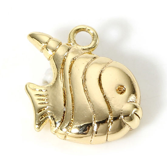 Picture of 2 PCs Brass Charms 18K Real Gold Plated Fish Animal 3D 10mm x 9mm                                                                                                                                                                                             