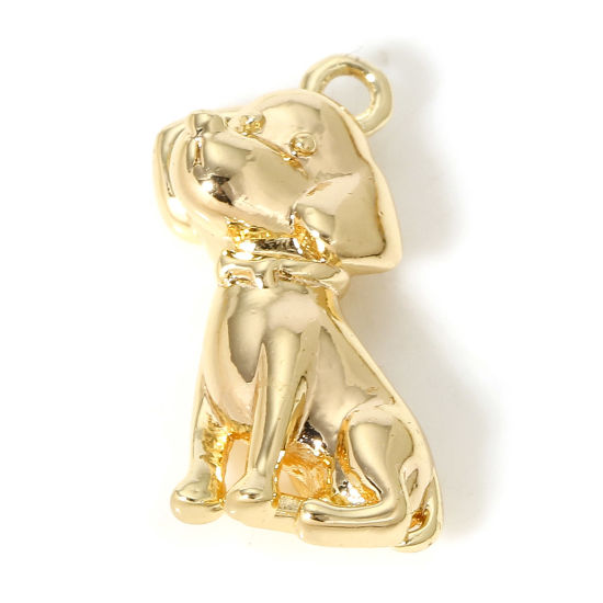 Picture of 2 PCs Brass Charms 18K Real Gold Plated Dog Animal 3D 18mm x 10mm                                                                                                                                                                                             