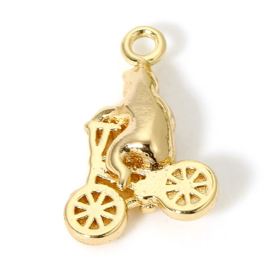 Picture of 2 PCs Brass Charms 18K Real Gold Plated Bear Animal Bicycle 3D 15mm x 10mm                                                                                                                                                                                    