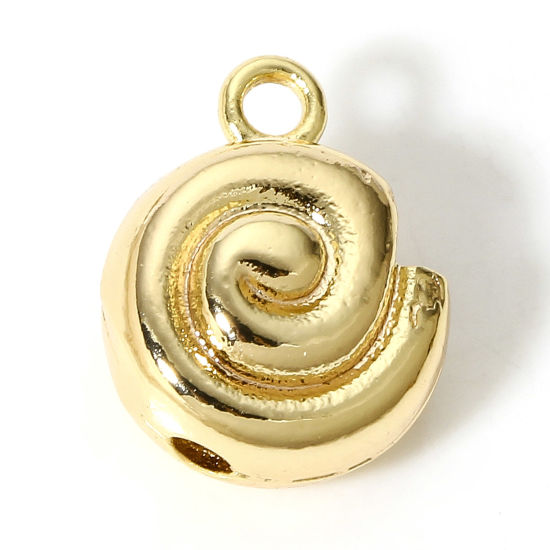 Picture of 2 PCs Brass Charms 18K Real Gold Plated Conch/ Sea Snail 3D 13mm x 10.5mm                                                                                                                                                                                     