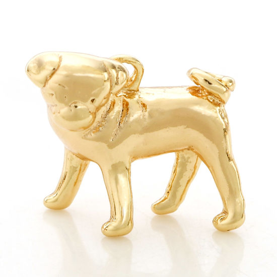 Picture of 2 PCs Brass Charms 18K Real Gold Plated Dog Animal 3D 14mm x 12mm                                                                                                                                                                                             