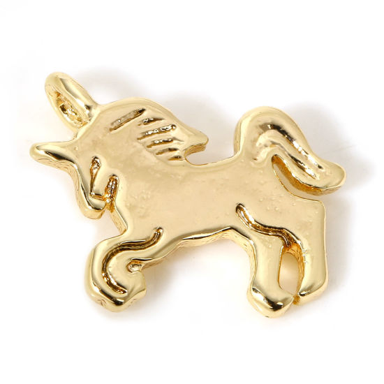 Picture of 2 PCs Brass Charms 18K Real Gold Plated Horse Animal 11mm x 9mm                                                                                                                                                                                               