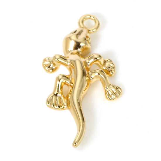 Picture of 2 PCs Brass Charms 18K Real Gold Plated Gecko 3D 17mm x 9mm                                                                                                                                                                                                   