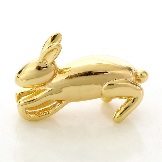 Bild von 2 PCs Brass Easter Day Charms 18K Real Gold Plated Rabbit Animal 3D 13mm x 8.5mm                                                                                                                                                                              