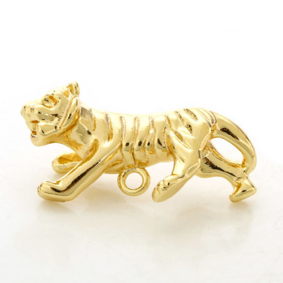 Picture of 2 PCs Brass Charms 18K Real Gold Plated Tiger Animal 3D 21mm x 11mm                                                                                                                                                                                           