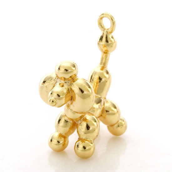 Picture of 2 PCs Brass Charms 18K Real Gold Plated Dog Animal 3D 17mm x 15mm                                                                                                                                                                                             