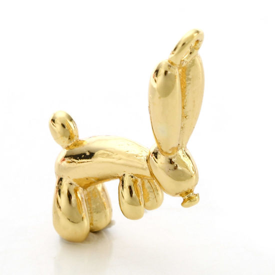 Picture of 2 PCs Brass Easter Day Charms 18K Real Gold Plated Rabbit Animal 3D 16mm x 14mm                                                                                                                                                                               