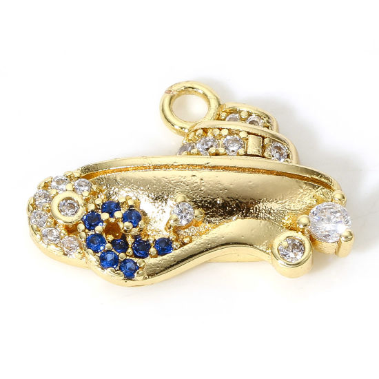 Picture of 1 Piece Brass Transport Charms 18K Real Gold Plated Boat Micro Pave Multicolour Cubic Zirconia 17mm x 13mm