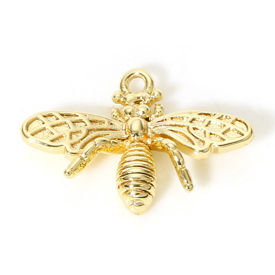 Image de 5 Pcs Breloques Insecte en Laiton Abeille Plaqué Or Véritable 18K 3D 14mm x 10mm