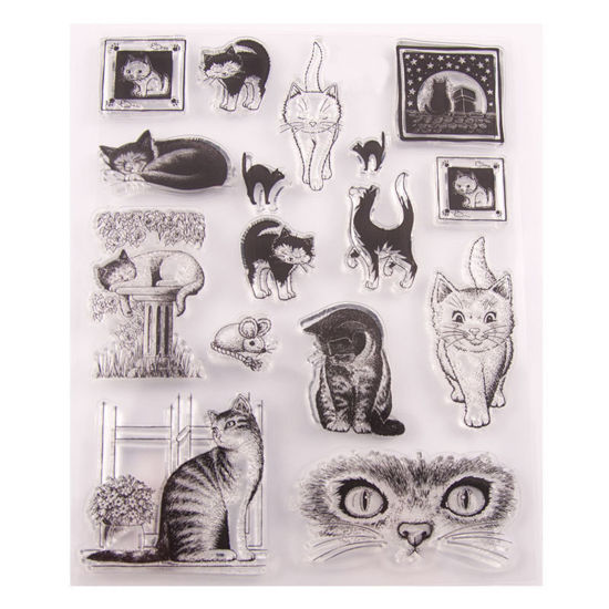 Picture of 1 Set Plastic Seal Stamper Rectangle White Cat Pattern 18cm x 14cm