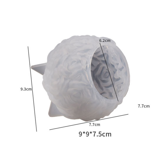 1 個 シリコーン バレンタインデー 樹脂モールド シリコン型 キャンドル・ソープ DIY ハンドメイド 手作り ボール ローズ 3D 白 9.3cm x 7.7cm の画像