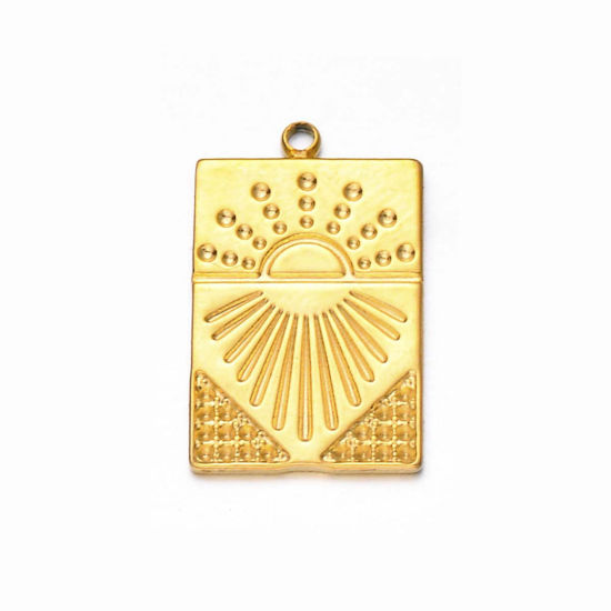 Изображение 1 ШТ вакуумное покрытие 304 Нержавеющая Сталь галактика Подвески Прямоугольник Позолоченный Солнечный свет 21мм x 13мм