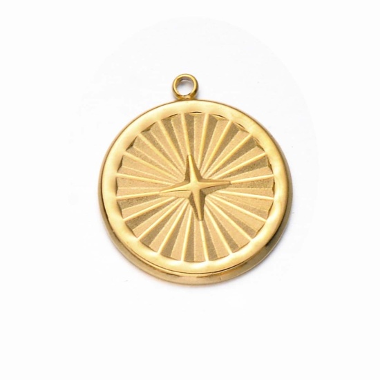 Изображение 1 ШТ вакуумное покрытие 304 Нержавеющая Сталь галактика Подвески Круглые Позолоченный Солнечный свет 19мм x 17мм