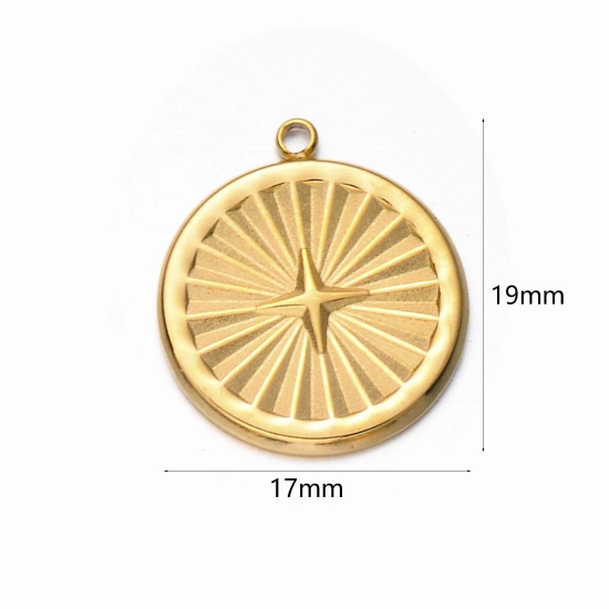 Изображение 1 ШТ вакуумное покрытие 304 Нержавеющая Сталь галактика Подвески Круглые Позолоченный Солнечный свет 19мм x 17мм
